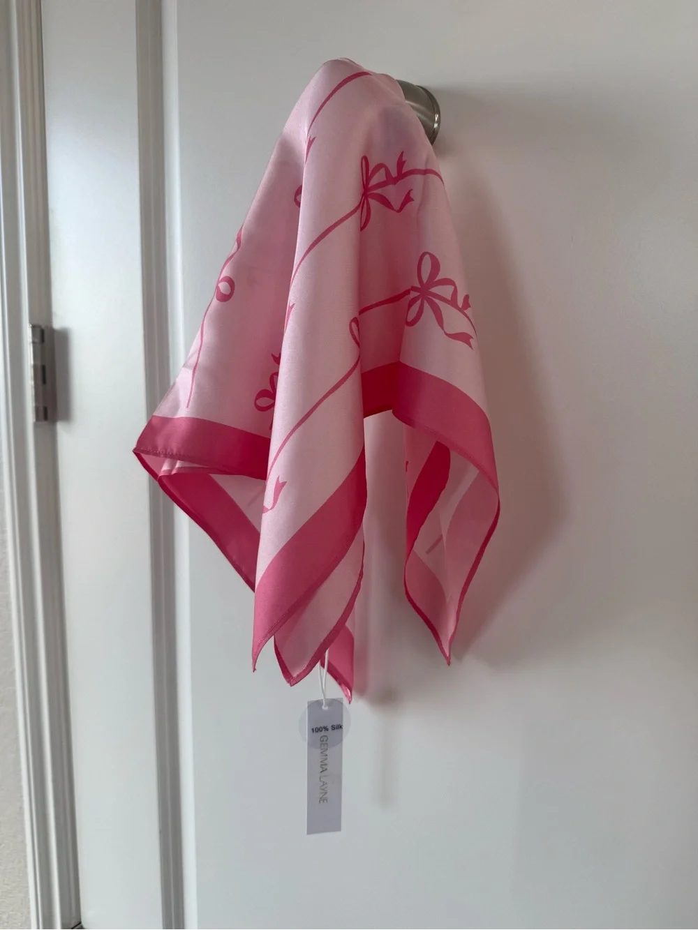 Pink 100% Silk Scarf with Bow Motif 🎀 NWT 🎀